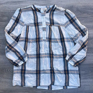 LOFT Plaid Popover Blouse, white